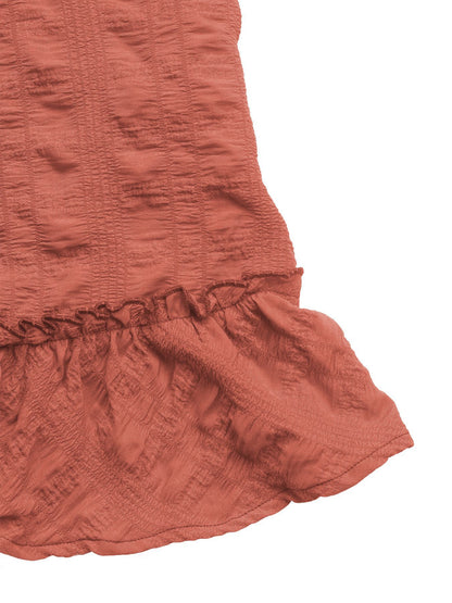 Solid Color Pleated Suspender Dress with Textured Fabric | noémi