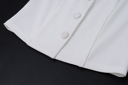 Womens Two Piece Set | White V Neck Sleeveless Vest Pleated Mini Skirt | noémi