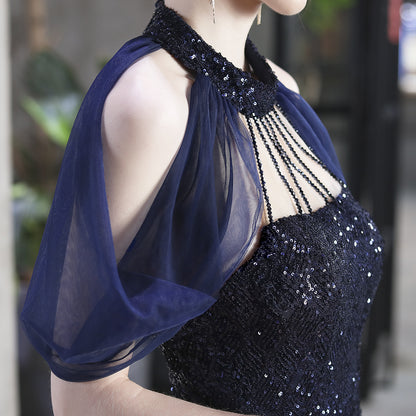 Sequin Gown with Sheer Cape | Sparkling Maxi Fishtail Dress | noémi