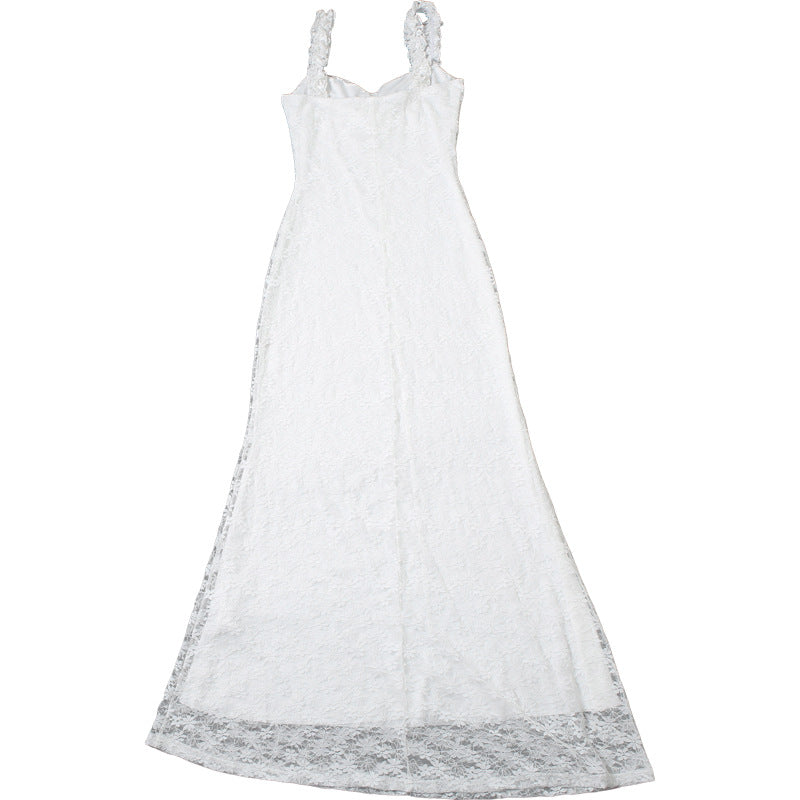 Solid Color High Waist Maxi Dress with Suspenders and Slim Fit | noémi