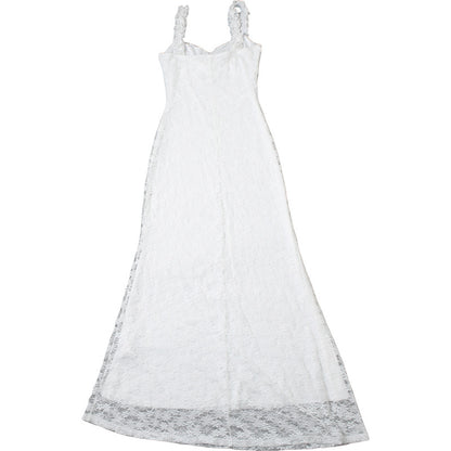 Solid Color High Waist Maxi Dress with Suspenders and Slim Fit | noémi