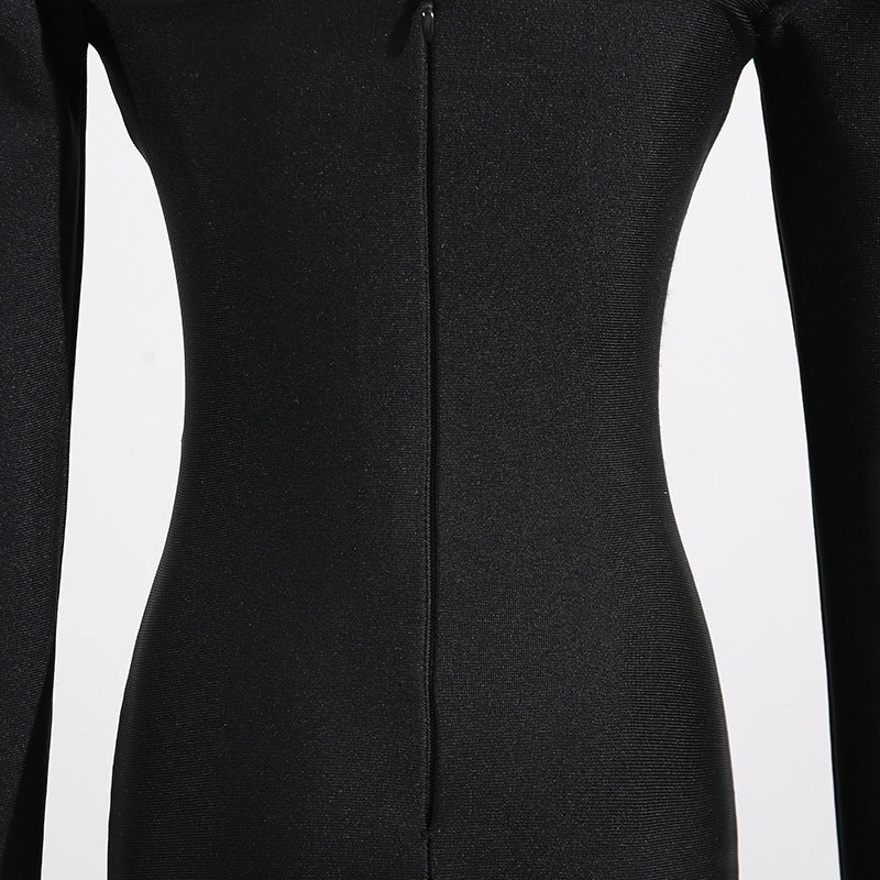 Slim Fit Backless Dress with Rhinestone Split Detail | noémi