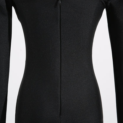 Slim Fit Backless Dress with Rhinestone Split Detail | noémi