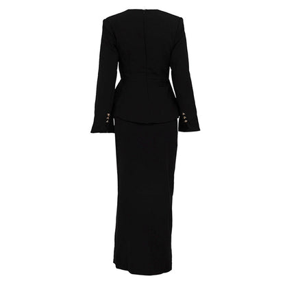 Women's Two Piece Set | Square Collar Cardigan & Package Hip Skirt |  Long Sleeve Outfit | noémi