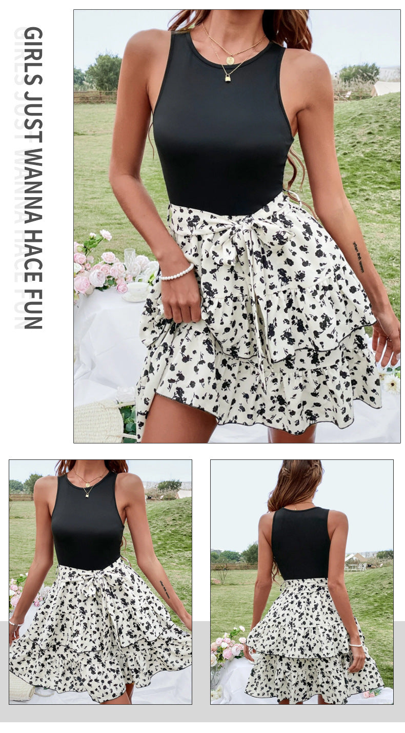 Sleeveless Printed Tiered Vest Dress With Lightweight Fit For Women | noémi