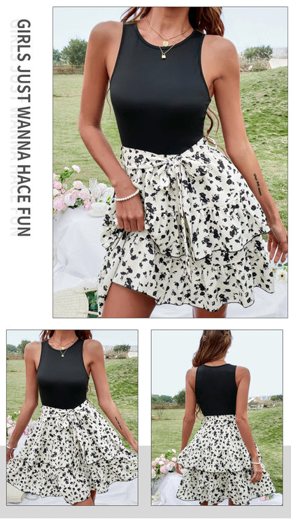 Sleeveless Printed Tiered Vest Dress With Lightweight Fit For Women | noémi