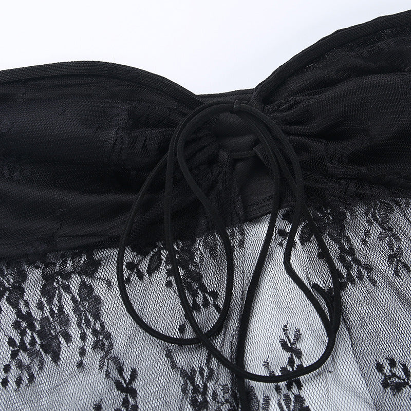 Sheer Lace Tube Top | Strapless Knitted Mesh Corset Style | noémi