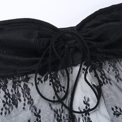 Sheer Lace Tube Top | Strapless Knitted Mesh Corset Style | noémi