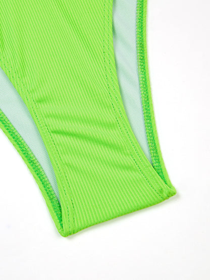 Ring Detail Three Point Bikini Set with Sunken Stripe Texture for Women | noémi