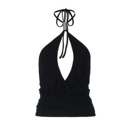 Keyhole Halter Crop Top | Black Tie Back Top with Metal Choker Detail | noémi