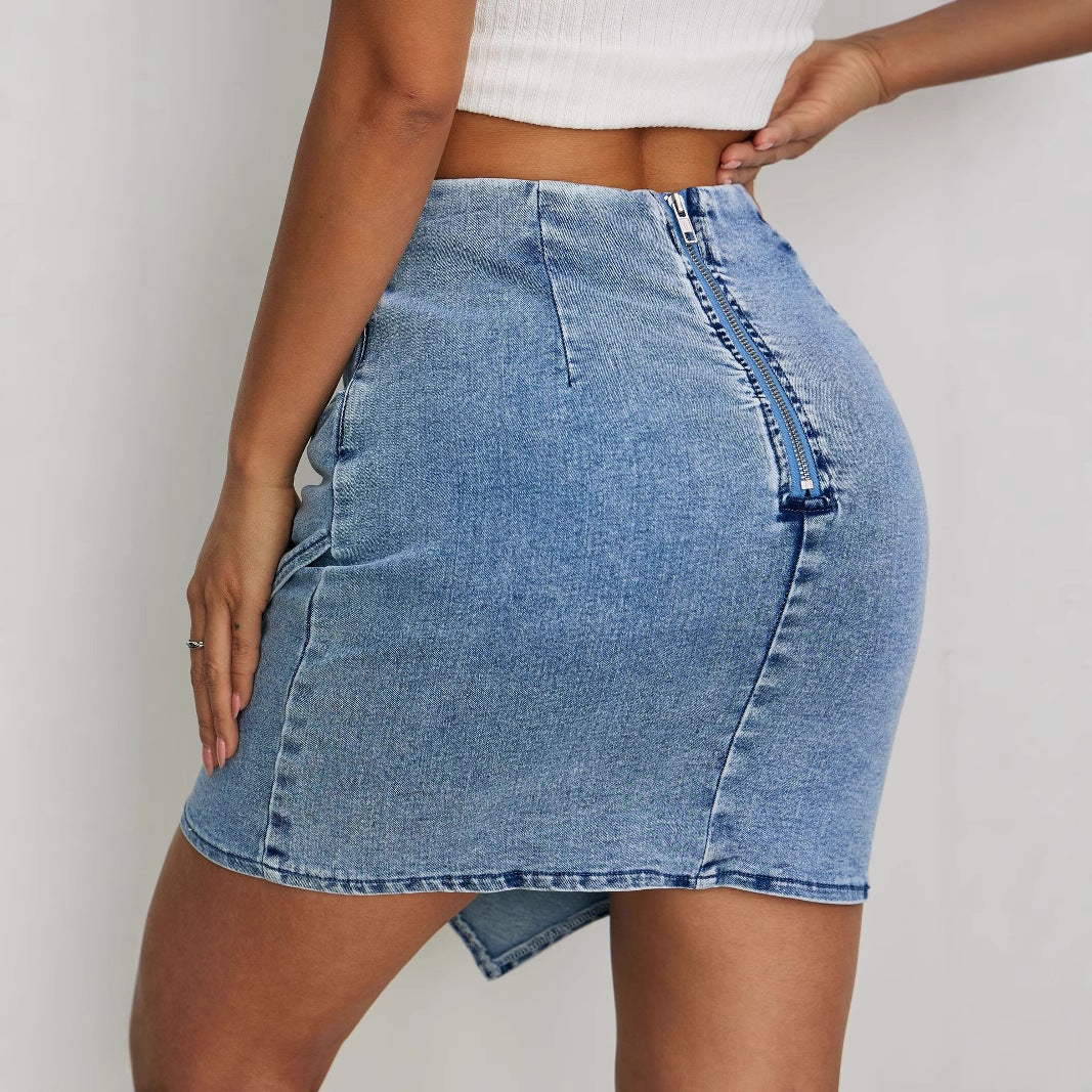 High Waist Ruched Denim Skirt | Hem Sheath Fit  | noémi