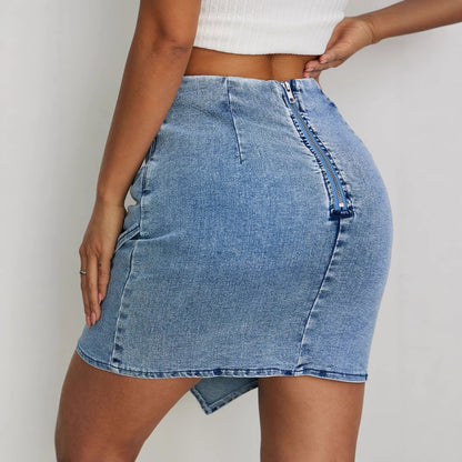 High Waist Ruched Denim Skirt | Hem Sheath Fit  | noémi