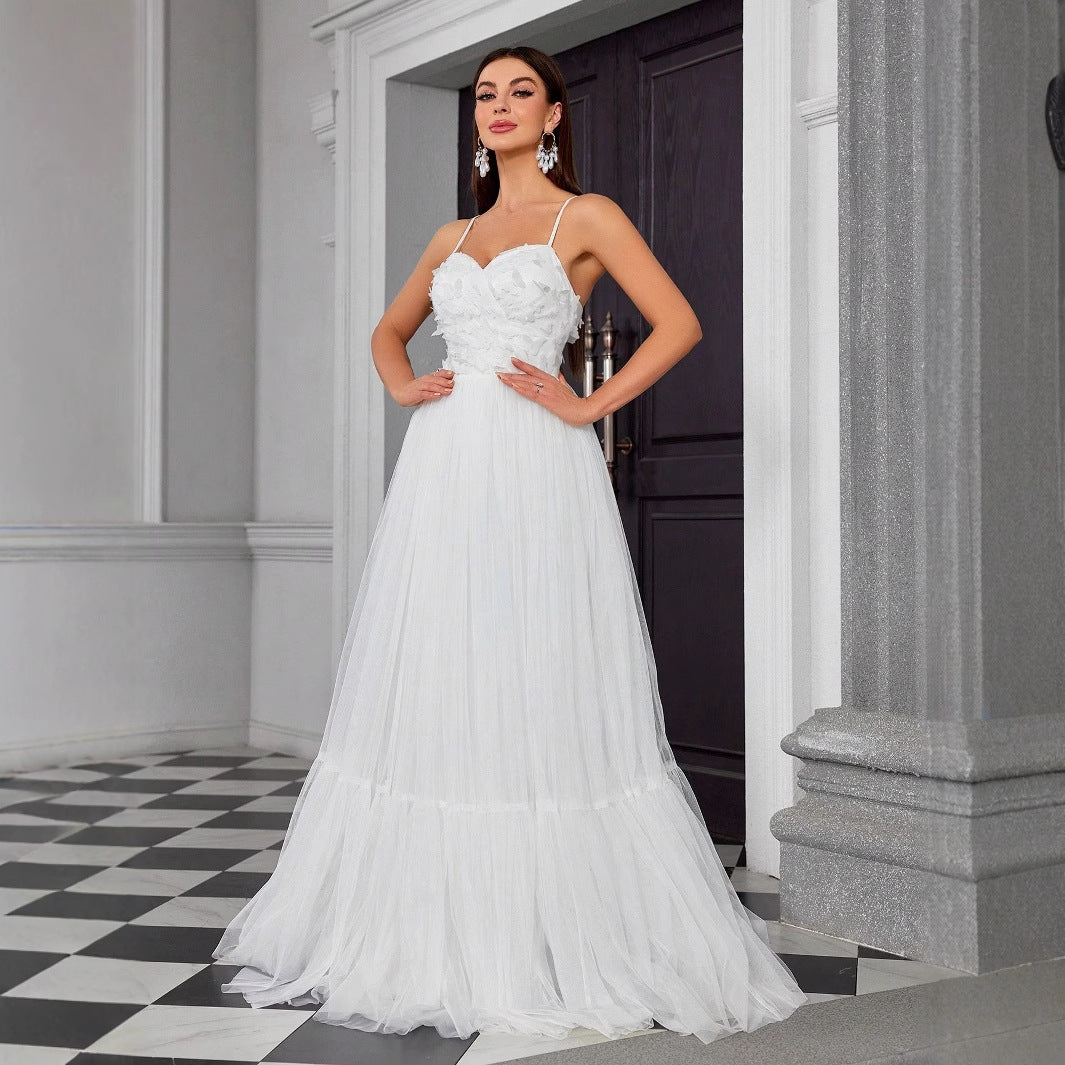 Women White Dress | Small Train Dress Flowy Skirt | noémi