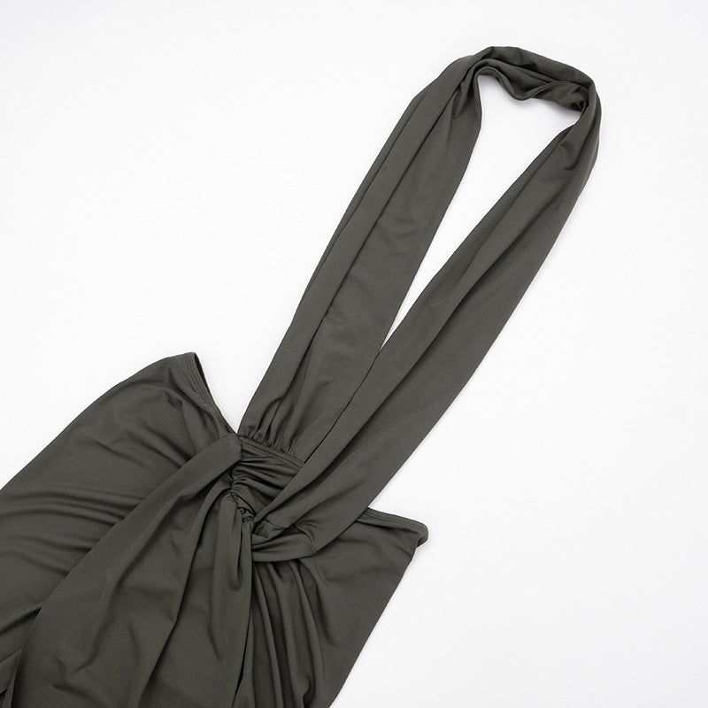 Womens Backless Halter Maxi Dress | Slim Fit Sleeveless Pleated | noémi