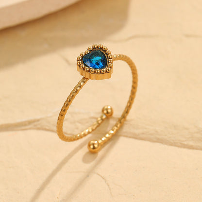 Retro Love Inlaid Zircon Stainless Steel Ring | Open Band Jewelry for Women | noémi