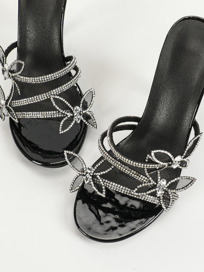 Round Toe Stiletto Sandals for Women | Diamond Butterfly Design | noémi