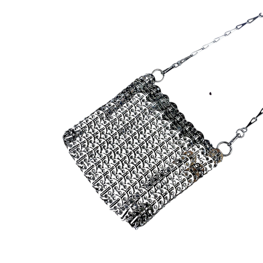 Silver & Gold Metal-Sheet Shoulder Bag – Large Chain Cross‑Body | noémi