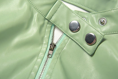 Womens Cropped Faux Leather Zipper Coat | Long Sleeve Sheath Jacket | noémi