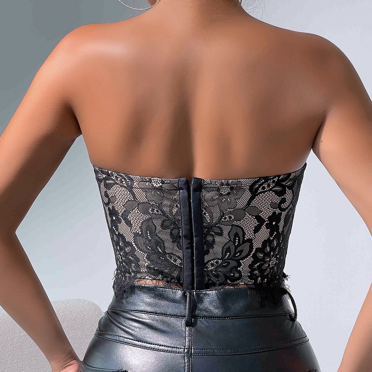 Womens Lace Bandeau Corset Top | Eyelash Lace, Strapless Crop Bustier Vest | noémi