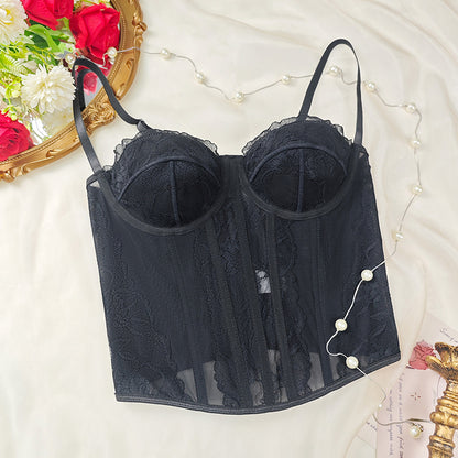 Black Lace Corset Top | Sheer Mesh Bustier Slim Fit Underwire Bra Cami | noémi