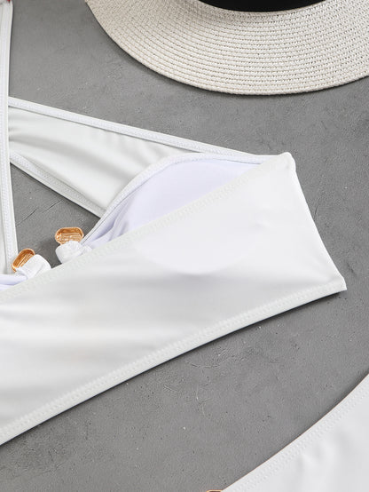 High Waist Tube Top Bikini with Solid Color Snake Print | noémi