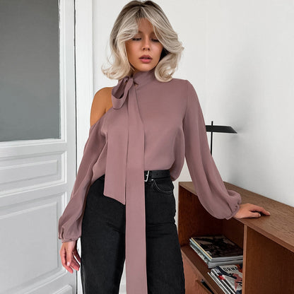 Satin Collar Strapless Long Sleeve Shirt | noémi