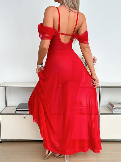 Womens Red Lingerie Dress with Lace Trim and Adjustable Straps | noémi