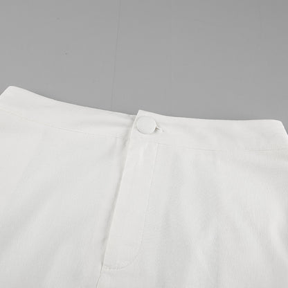 White Cotton Linen TwoPiece Set | Sleeveless Stand Collar Top & Long Slit Skirt | noémi