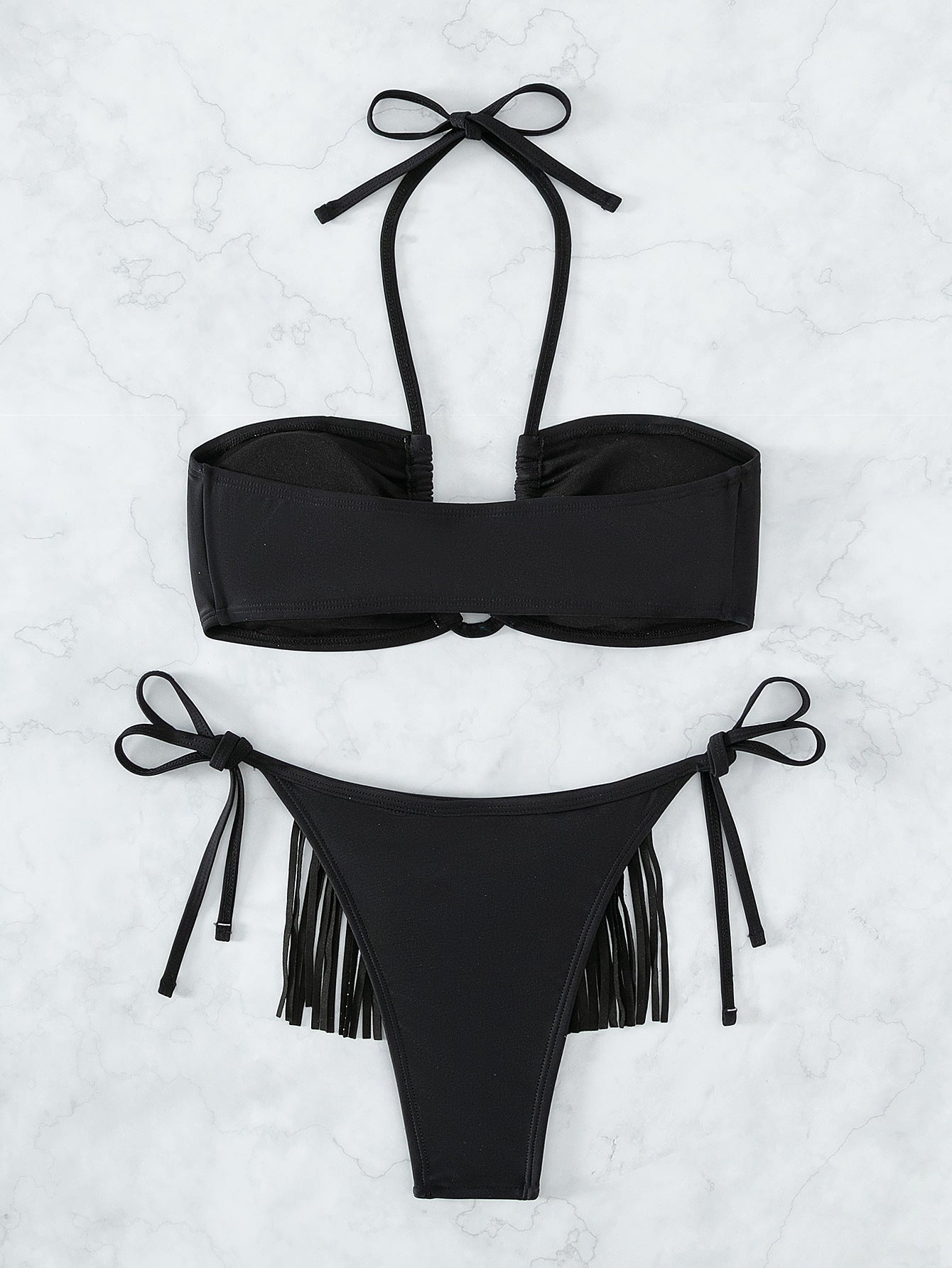 Womens Tassel Rhinestone Bikini | V Neck Halter Strappy Three Piece Swimwear | noémi