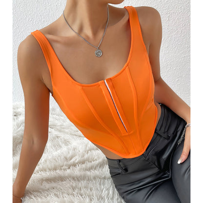 Backless Corset Vest with Boning Sling Straps and Waist Tie Detail | noémi