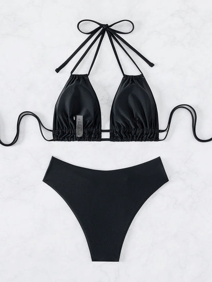 Solid Color Backless Tie Bikini Two Piece Swimsuit for Women | noémi
