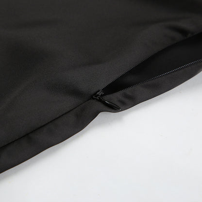 Black Off Shoulder Satin Dress | Swing Skirt Self Tie Waist | noémi