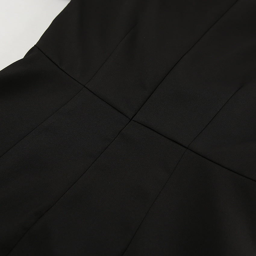 Long Sleeve V Neck Slim Fit Dress with Pleated Waist and Side Slit | noémi