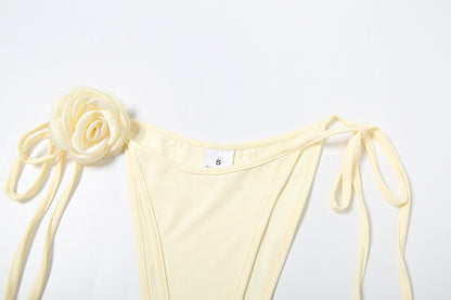 Three Piece Summer Set | Floral Appliqué Bralette, Tie Briefs & Wide Leg Pants | noémi
