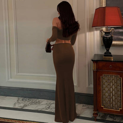Women’s 2 Piece Set | Off Shoulder Long Sleeve Crop Top &  Maxi Skirt | noémi