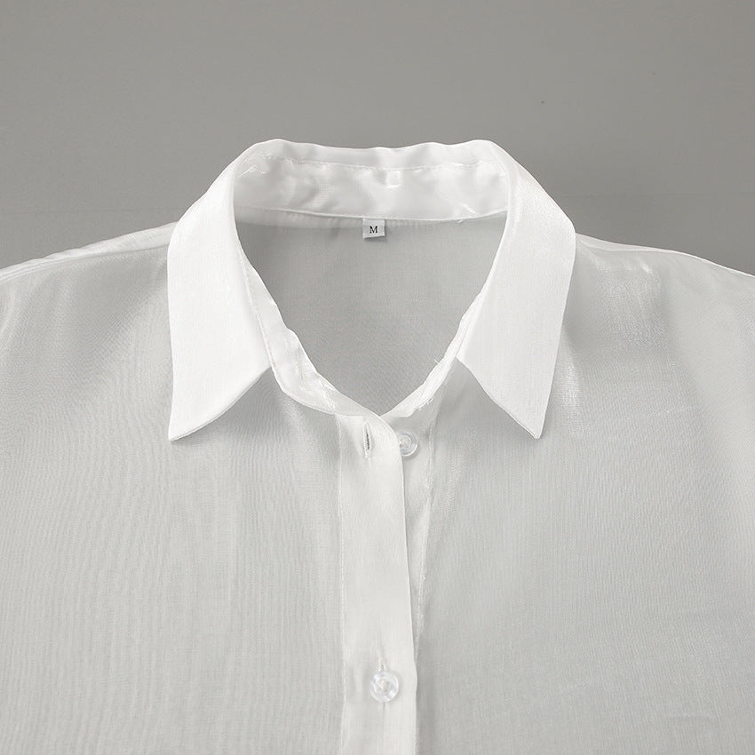 White Ruffle Top | See Through Yarn Shirt with Collared Design | noémi