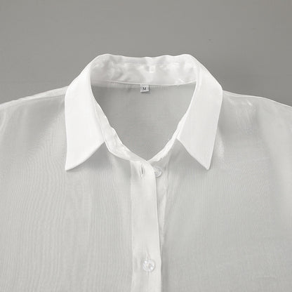 White Ruffle Top | See Through Yarn Shirt with Collared Design | noémi