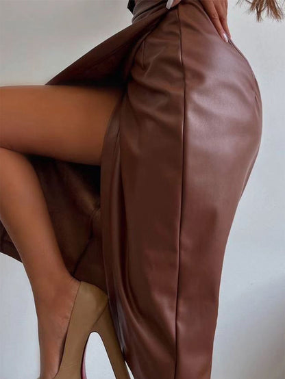 Womens Lace Up Sheath Leather Skirt | noémi
