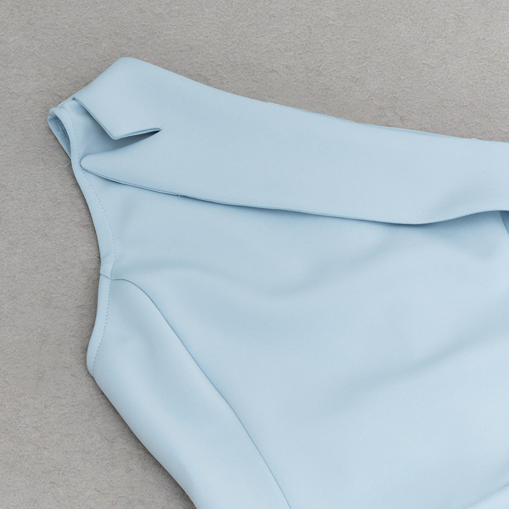 One Shoulder Sleeveless Dress with Side Slit and Lace Stitch Detail | noémi