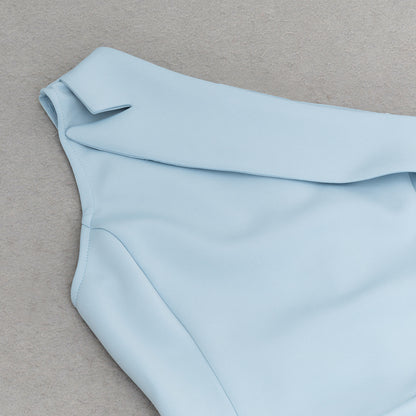 One Shoulder Sleeveless Dress with Side Slit and Lace Stitch Detail | noémi