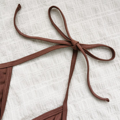 Low Waist Lace Up Split Bikini Set in Solid Color | noémi