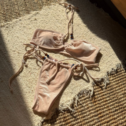 Velvet Beaded Bikini Set with Lacing and Split Detail | noémi
