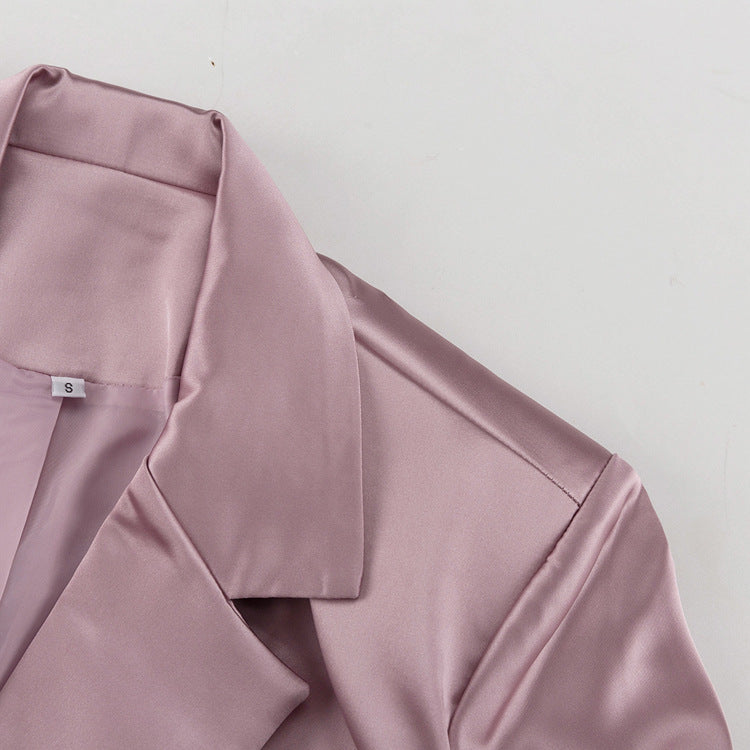 Satin Two Piece Set for Women | Pleated Waist Blazer & Wide Leg Pants | noémi