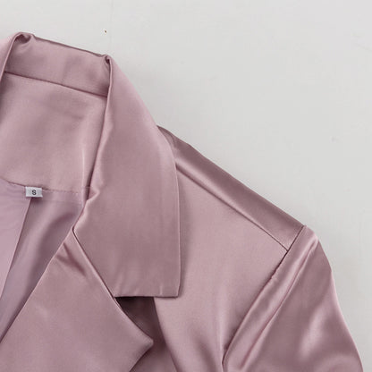 Satin Two Piece Set for Women | Pleated Waist Blazer & Wide Leg Pants | noémi