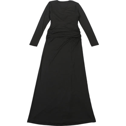 Womens Fall Deep V Neck Split Solid Color Dress | noémi