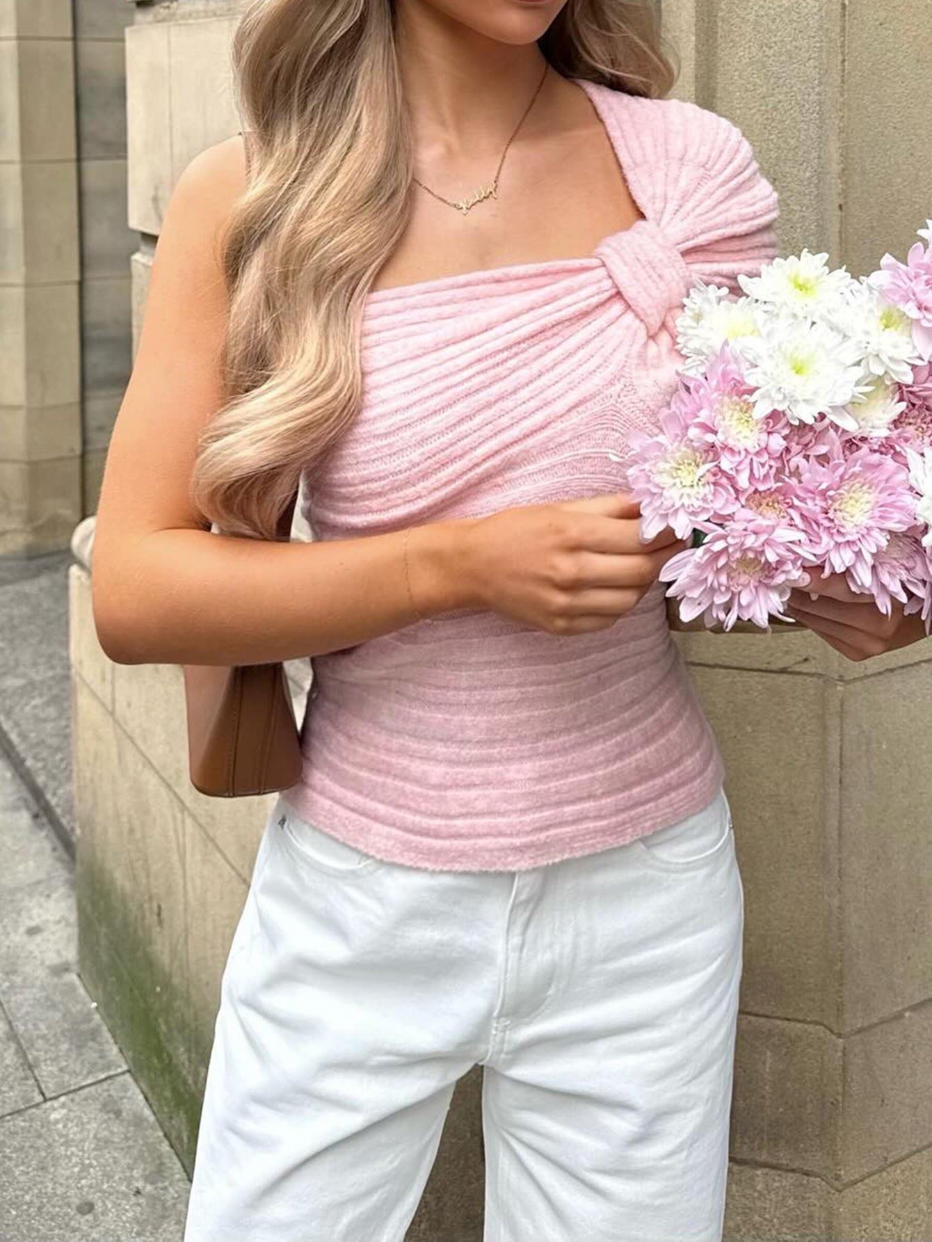 Pink Bandeau Sling Sweater for Women | noémi