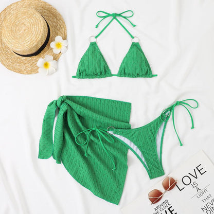 Bold Mesh Bikini Three Piece Swimsuit Set Solid Color | noémi