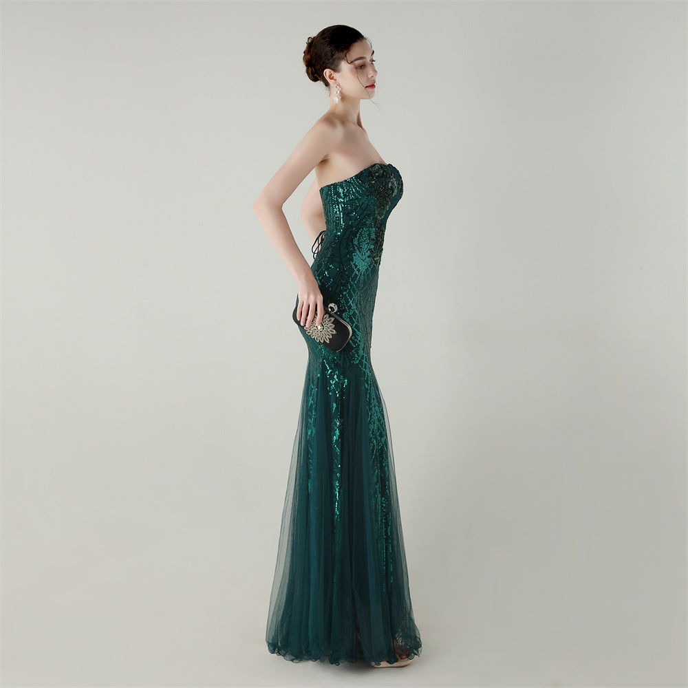 Strapless Beaded Sequin Mesh Dress | Cross Strap Floral Cocktail | noémi