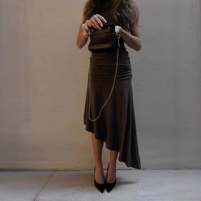 Womens Midi Dress | Slim Fit, Pleated Detail, Round Neck | noémi