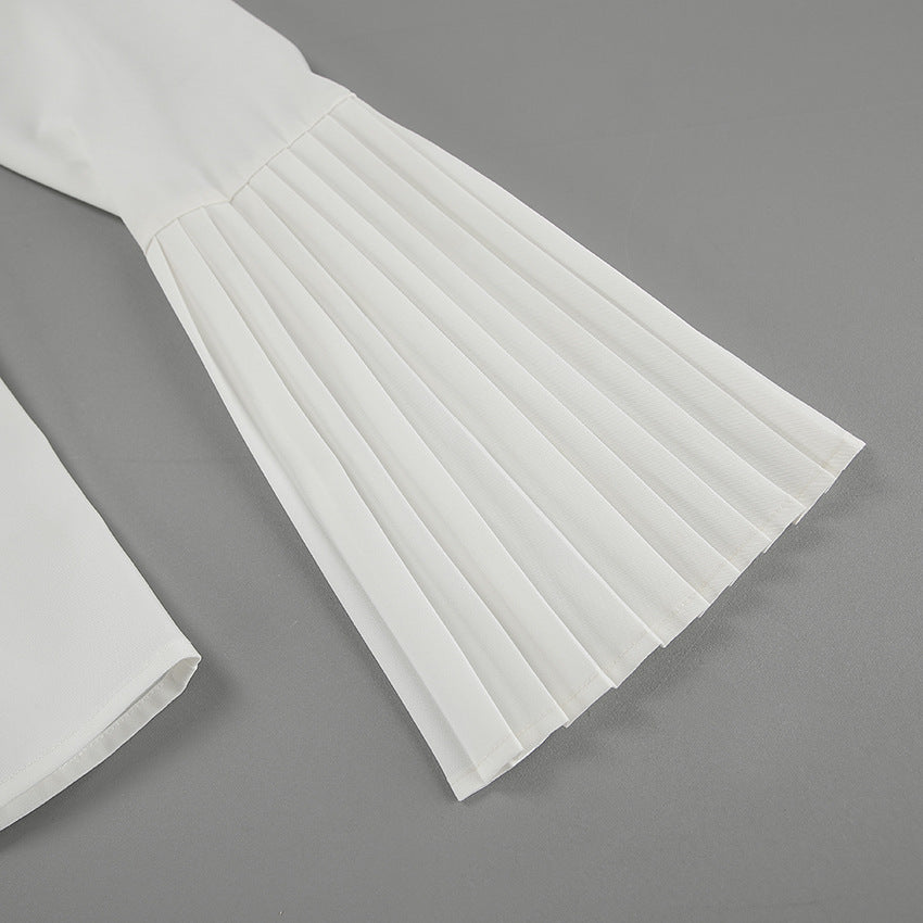 White Collared Slim Fit Long Sleeve Chiffon Shirt with Hollow Out Cutouts for Women | noémi